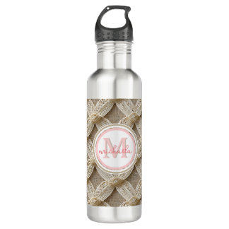 Boho Custom Personalised Pink & White Monogrammed 710 Ml Water Bottle