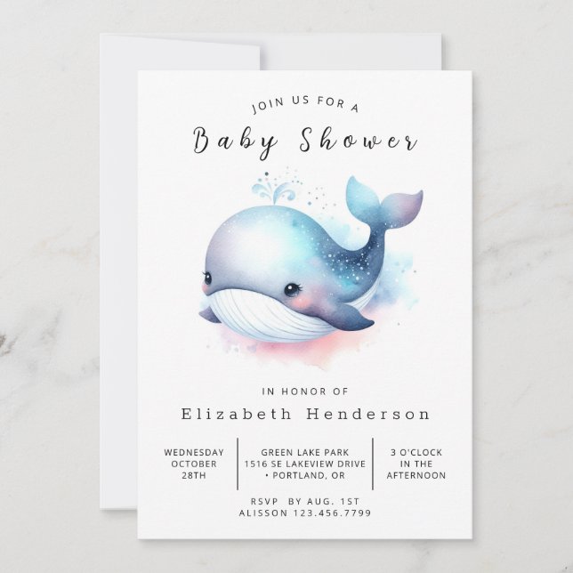 Boho Custom Whale Baby Shower Invitation (Front)