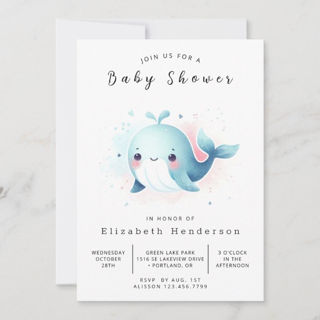 Boho Custom Whale Baby Shower Invitation (Front)