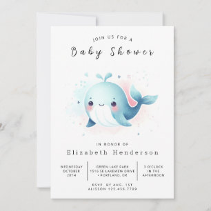 Boho Custom Whale Baby Shower Invitation