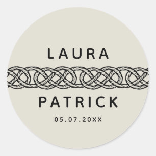 Boho customisable Wedding Engagement with knot Classic Round Sticker