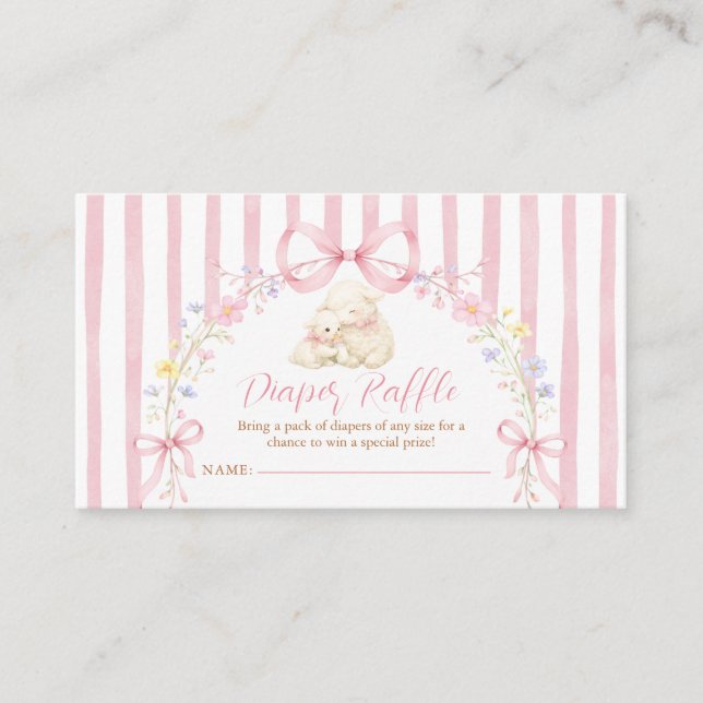 Boho Cute A little lamb Pink Bow Diaper Raffle Enclosure Card (Front)