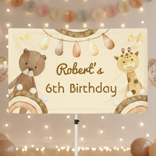 Boho cute Bear and Giraffe kids Birthday Banner (Creator Uploaded)