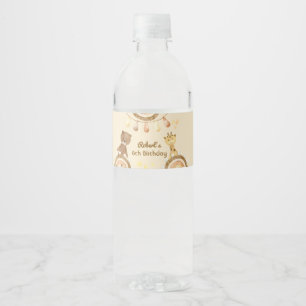 Boho cute Bear and Giraffe kids Birthday Water Bottle Label