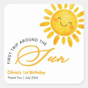 Boho Cute First Trip Around the Sun 1st Birthday Square Sticker