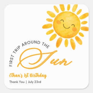 Boho Cute First Trip Around the Sun 1st Birthday Square Sticker