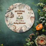 Boho Cute Hatching Soon Dinosaur Baby Shower Paper Plate<br><div class="desc">Enhance the charm of your baby shower with our Boho Cute "Hatching Soon" Dinosaur Baby Shower Paper Plates! Featuring adorable dinosaur illustrations and bohemian-inspired accents, these paper plates add a delightful touch to your celebration. Whether you're serving snacks, appetizers, or a slice of cake, these plates will bring a smile...</div>