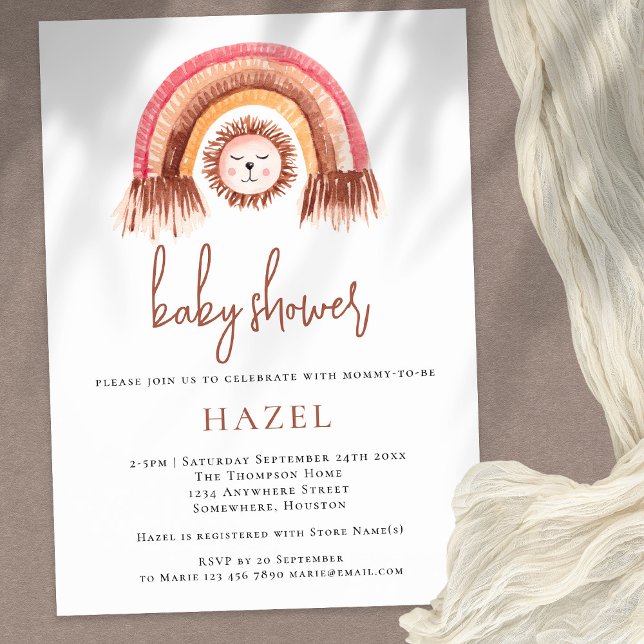 Boho Cute Lion Rainbow Baby Shower Invitation (Creator Uploaded)