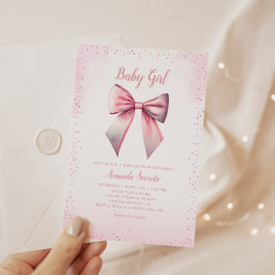 Boho Cute Pink Watercolor Baby Girl Baby Shower  Invitation