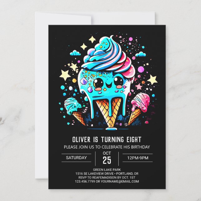 Boho Cute Sprinkles Boy Ice Cream Birthday Invitation (Front)