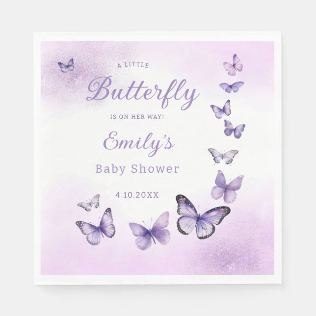 Boho Cute Watercolor purple Butterfly Baby Shower  Napkin (Front)