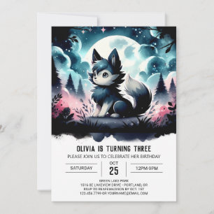 Boho Cute Wolf Birthday Invitation