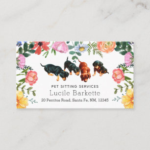Boho Dachshunds Pet Sitting Wildflowers White Business Card
