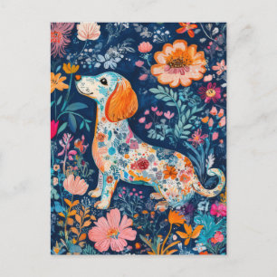 Boho Dackel mit Blumen Postcard