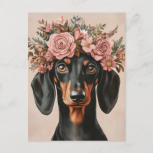 Boho Dackel with flower wreath Postcard