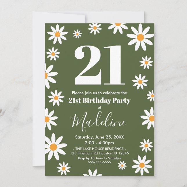 Boho Daisies Birthday green Party Invitation (Front)