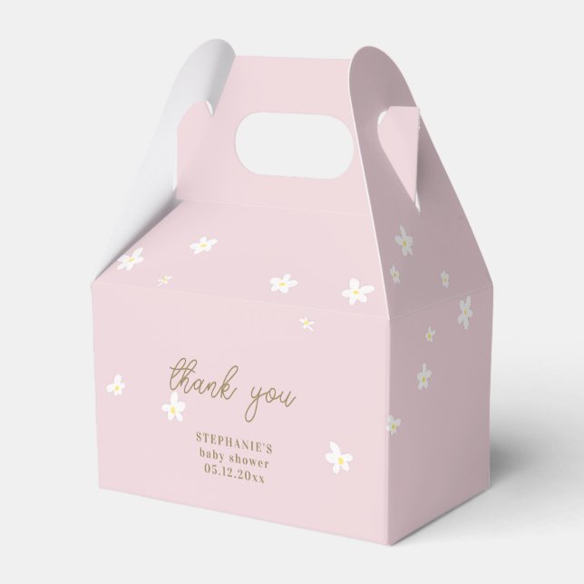 Boho Daisies Blush Pink Gold Oh Baby Girl Shower Favour Box (Front Side)
