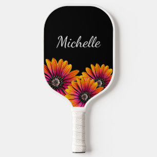 Boho Daisies Botanical Rustic Black Pickleball Paddle