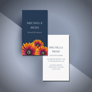 Boho Daisies Colorful Botanical Navy Blue  Business Card