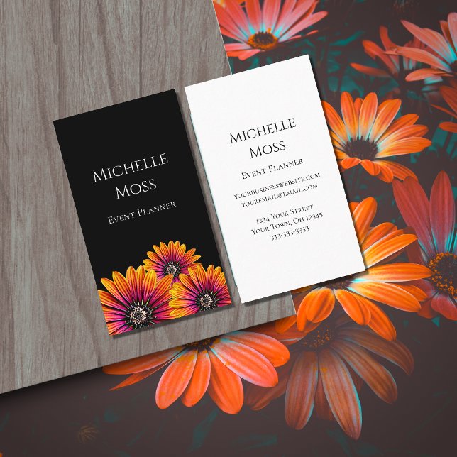 Boho Daisies Colourful Botanical Black  Business Card (Creator Uploaded)
