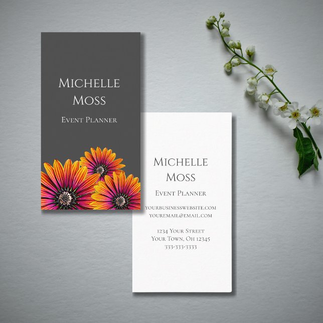 Boho Daisies Colourful Botanical Grey   Business Card (Creator Uploaded)