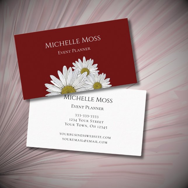 Boho Daisies Elegant Botanical Red  Business Card (Creator Uploaded)