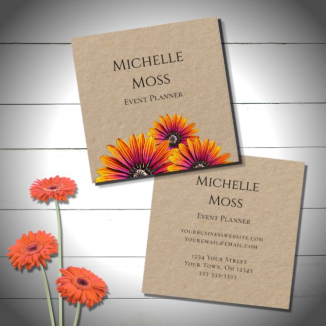  Boho Daisies Rustic Botanical Event Planner  Square Business Card (Creator Uploaded)