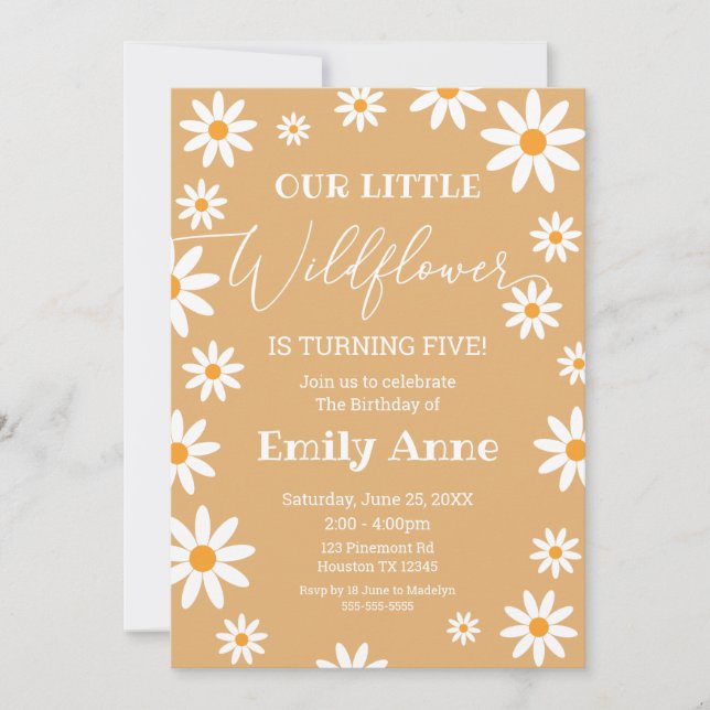 Boho Daisies Wildflower  Birthday Party invitation (Front)