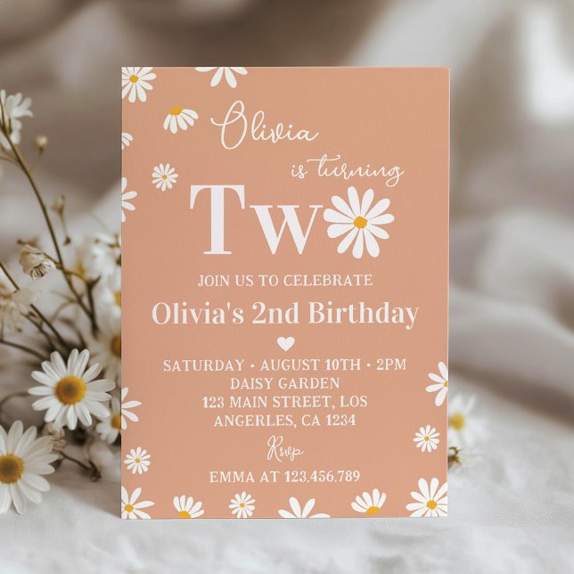 Boho Daisy 2nd Birthday Invitation (Creator Uploaded)