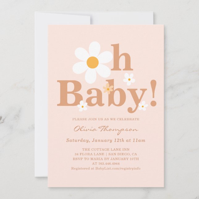 Boho Daisy Baby Girl Shower Invitation (Front)
