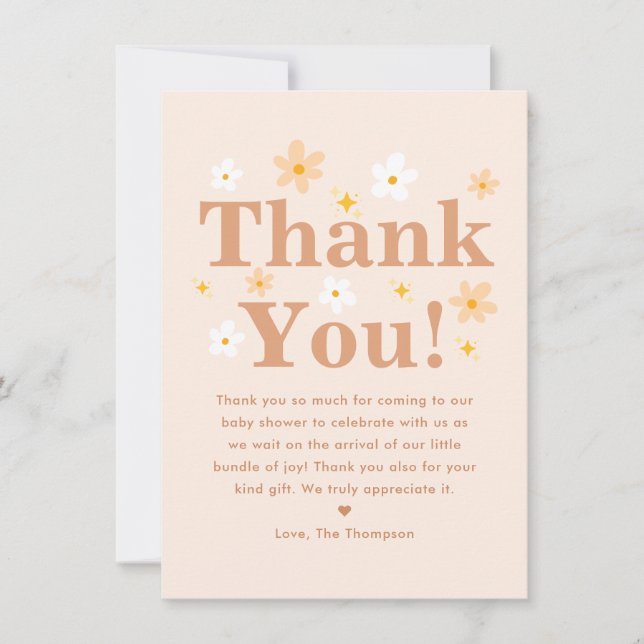 Boho Daisy Baby Shower Thank You Card (Front)