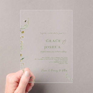 Boho Daisy Beidge Wildflower wedding Acrylic Invitations