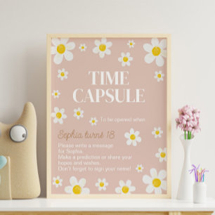 Boho Daisy Bloom Birthday Party Time Capsule Sign