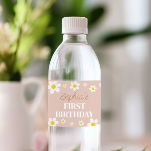 Boho Daisy Bloom Birthday Party Water Bottle Label