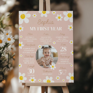 Boho Daisy Bloom First Year Photo Milestone Poster
