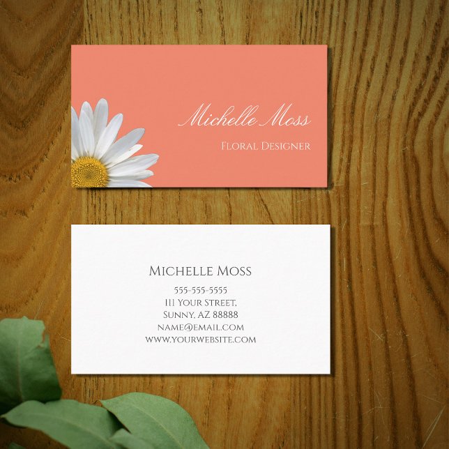 Boho Daisy Elegant Floral Designer Peach Business Card (Creator Uploaded)