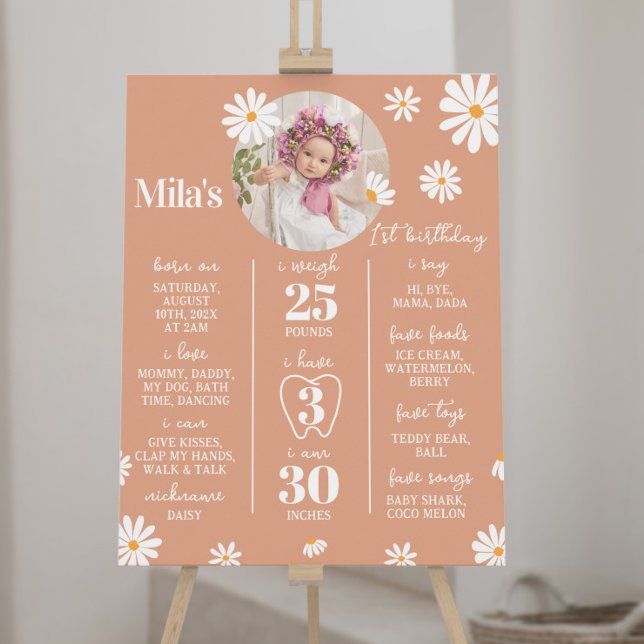 Boho Daisy First Birthday Milestone Sign (Creator Uploaded)