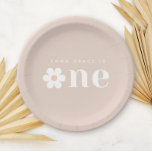 Boho Daisy First Birthday Paper Plate<br><div class="desc">Add a personal touch to your little one's birthday decor with our Daisy First Birthday Paper Plates. This boho design features a modern typography and a charming daisy accent, creating a sweet and stylish look. Customise the plate with your child's name for a personalised touch. Available in three neutral colorways...</div>