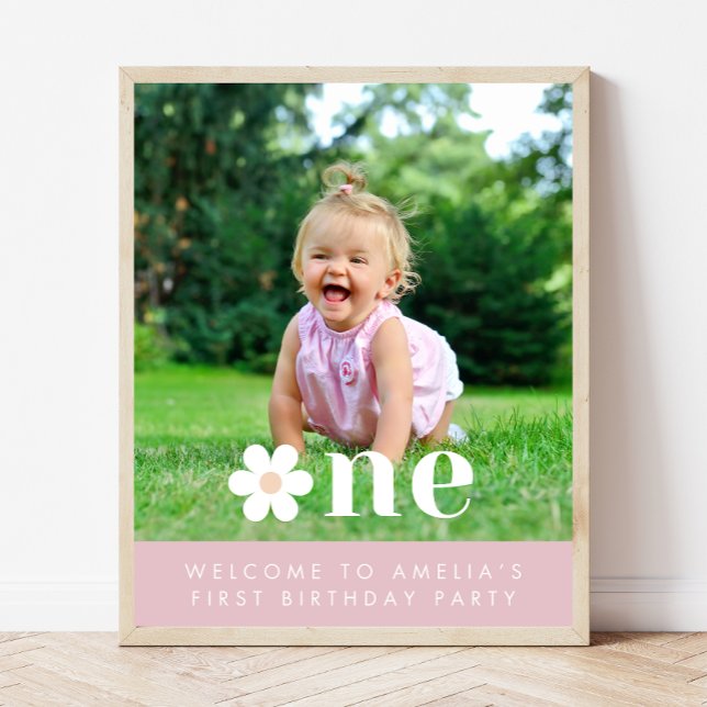 Boho Daisy First Birthday Photo Welcome Sign (Creator Uploaded)