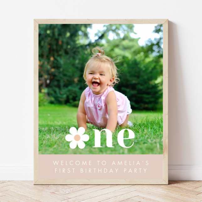 Boho Daisy First Birthday Photo Welcome Sign (Creator Uploaded)