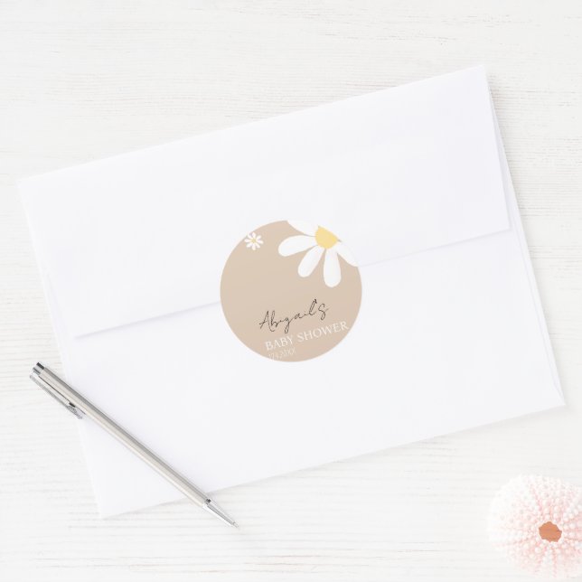 Boho Daisy Floral Baby shower Classic Round Sticker (Envelope)