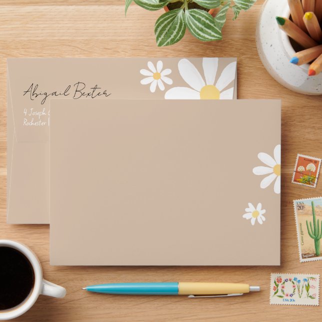 Boho Daisy Floral Baby shower Envelope (Desk)