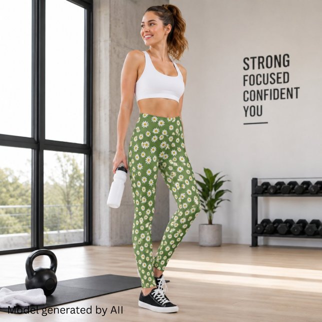 Boho Daisy Floral Pattern Green Leggings (Creator Uploaded)