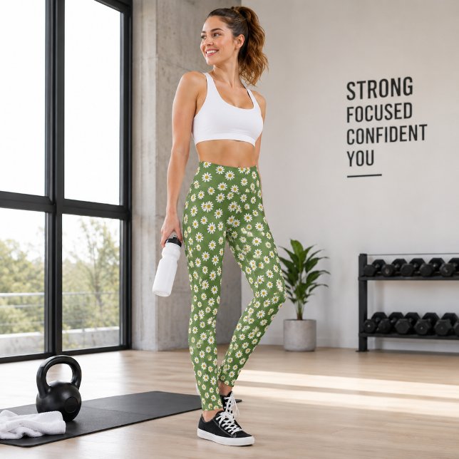 Boho Daisy Floral Pattern Green Leggings (Creator Uploaded)
