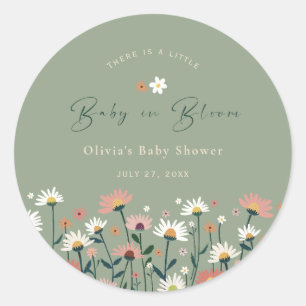 Boho Daisy Floral Sage Green Baby in Bloom Shower Classic Round Sticker