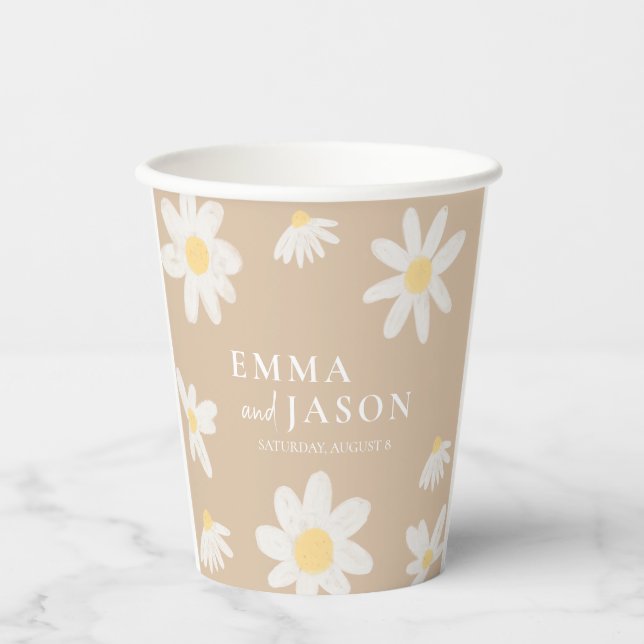 Boho Daisy Floral Wedding Paper Cups (Front)