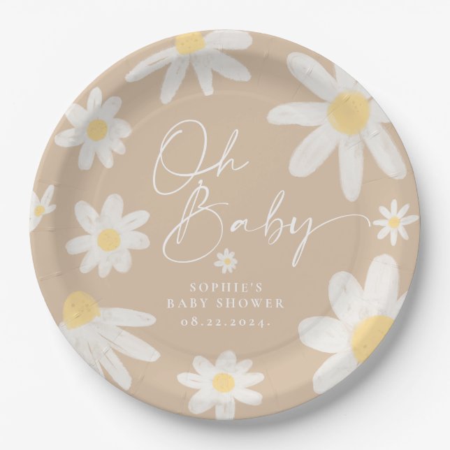 Boho Daisy Flower Paper Plates (Front)