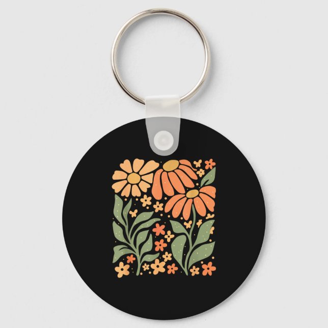 Boho Daisy Flower,retro Floral Funny Gift Tee Wome Key Ring (Front)
