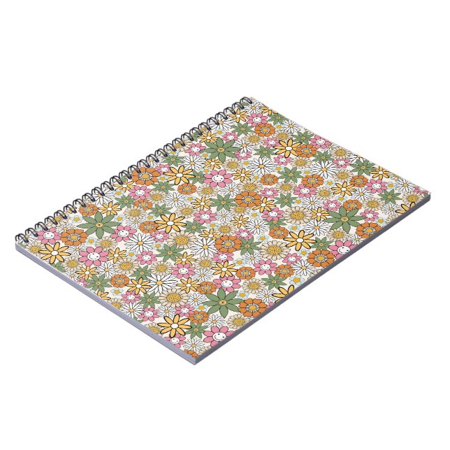 Boho Daisy Flowers 70s Groovy Floral Notebook (Left Side)