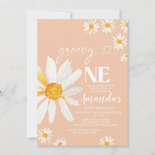 Boho Daisy Flowers Groovy One Birthday Party Invitation